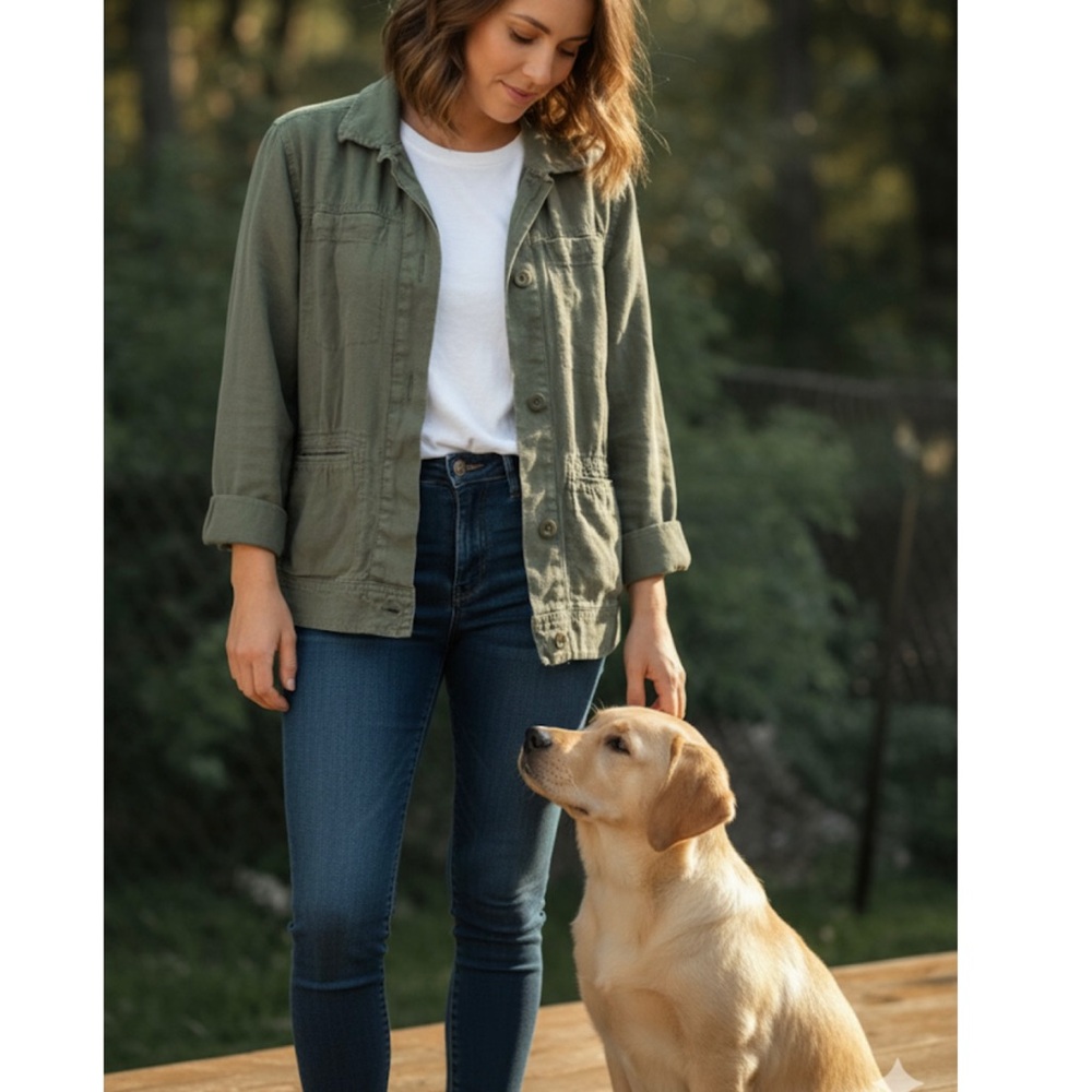 Lucky Brand Linen Blend Jacket M Green